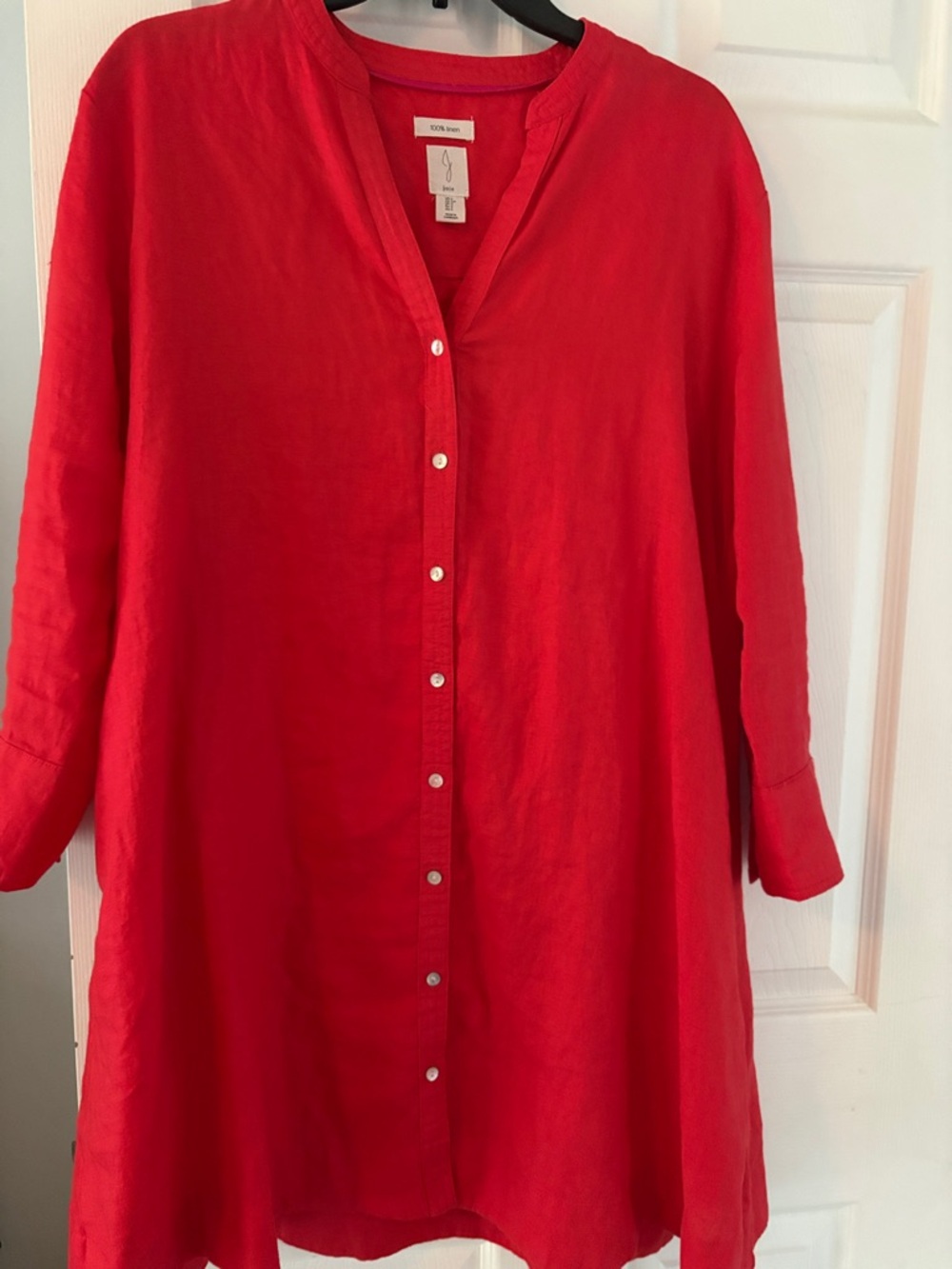 Joie Vibrant Red Button-Front Linen Tunic